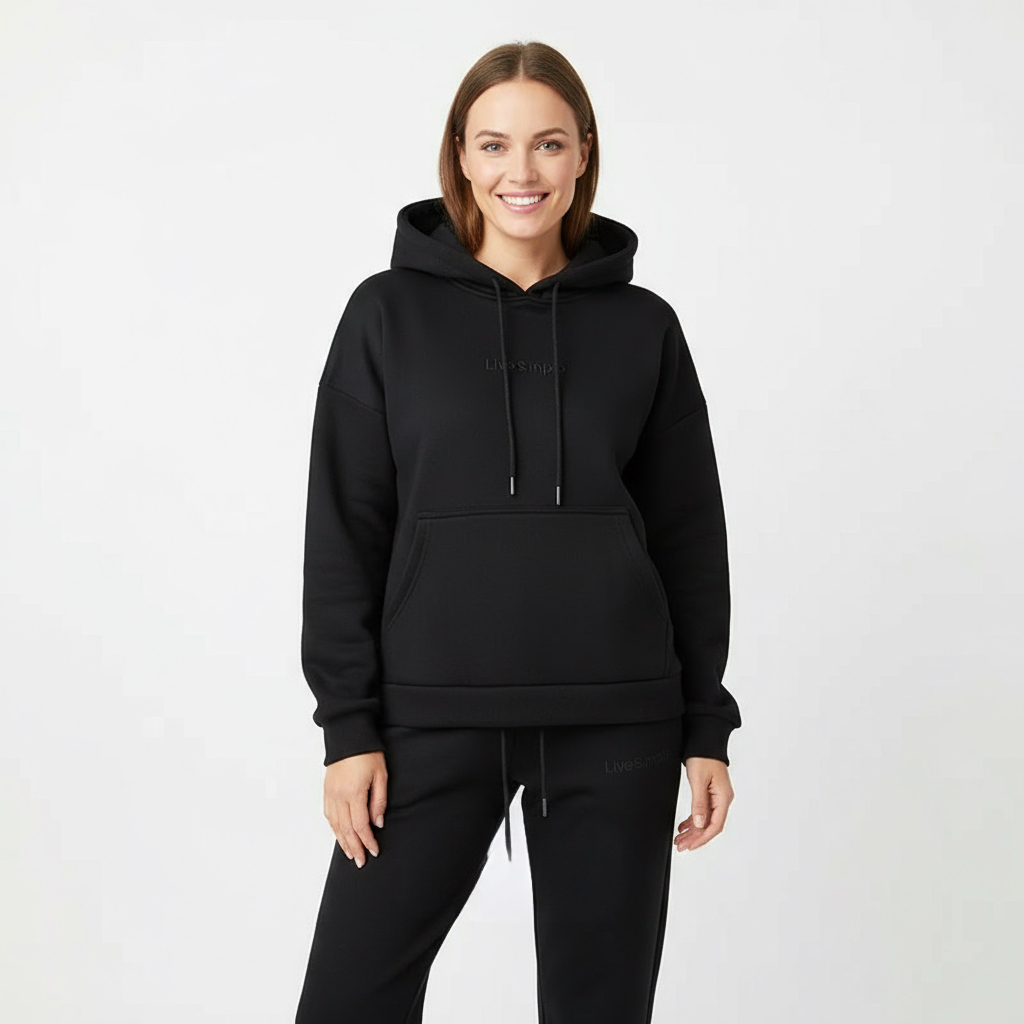 Winter thickented fleece in black two piece set hoodie.