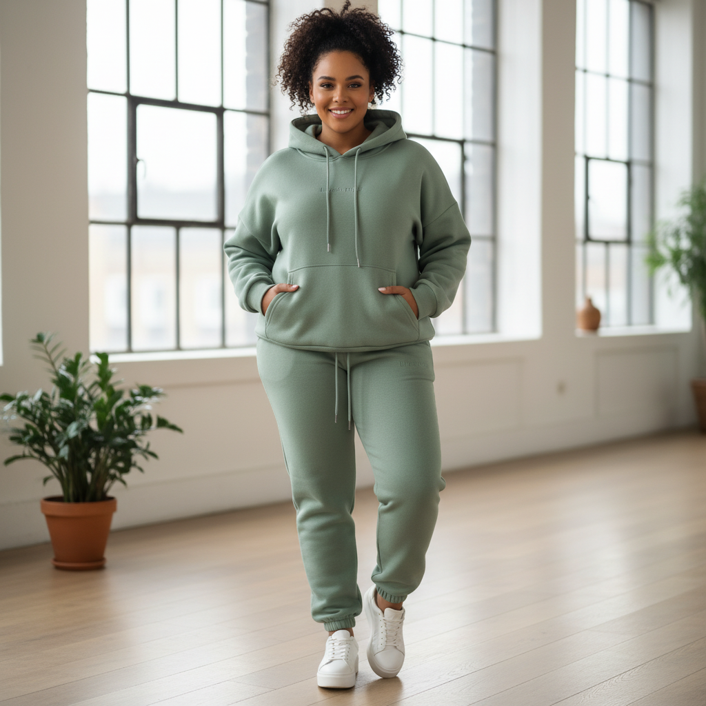 Winter thickented fleece in turquoise two piece set hoodie.