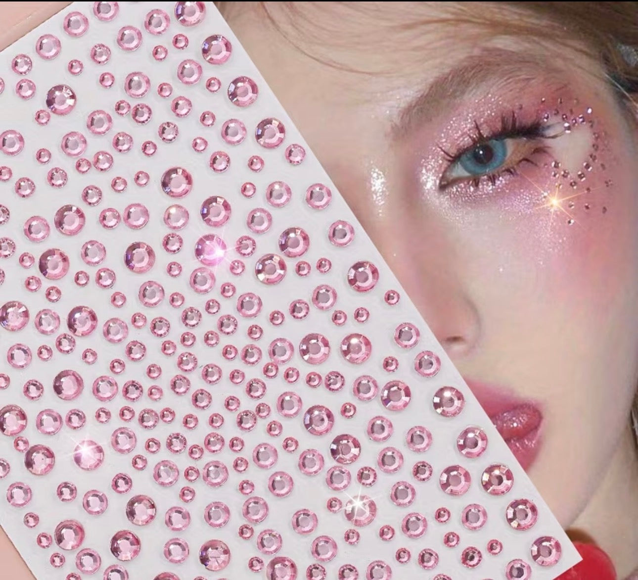 pink rhinestone stickers. Looks dazzling on your face.