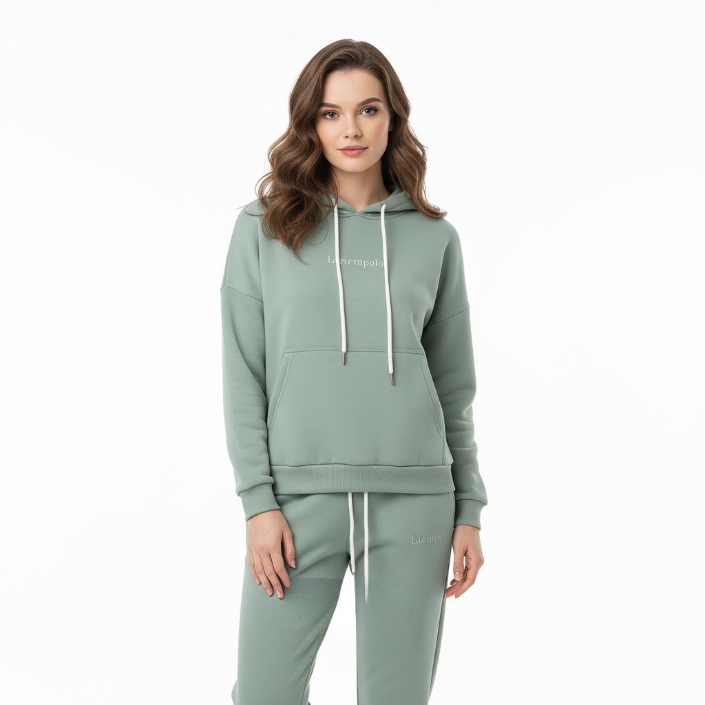 Winter thickented fleece in turquoise two piece set hoodie.