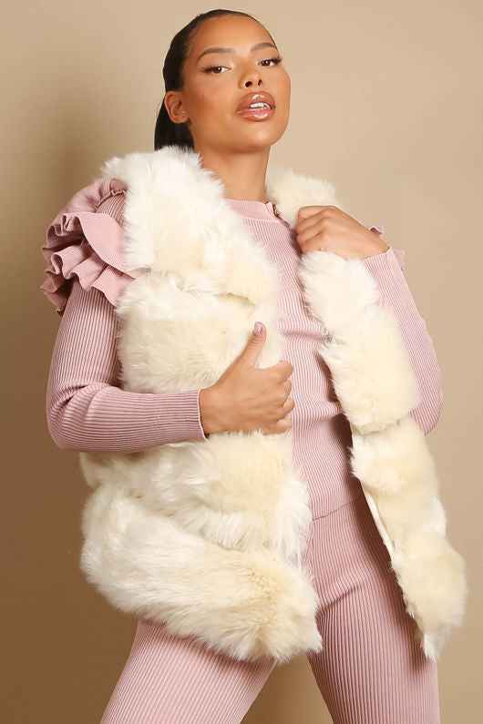 Beige Faux Fur Layered Gilets medium