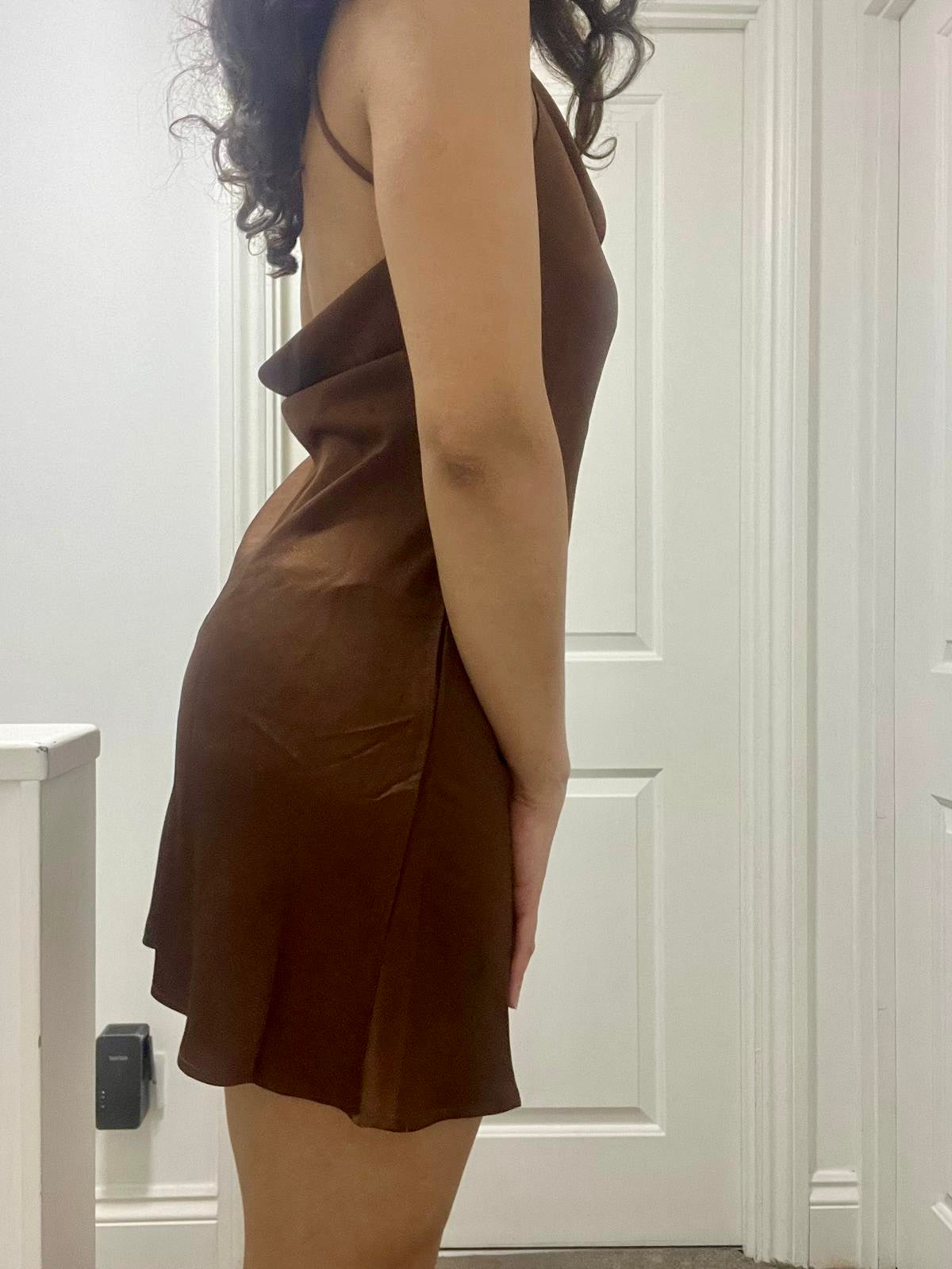 Mini Chocolate Neck Satin Dress