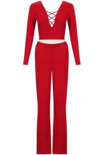 Red Front Cut Out Tops & Palazzo