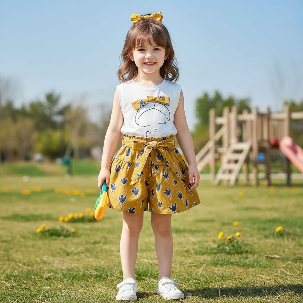 Cartoon print,kids set in yellow.