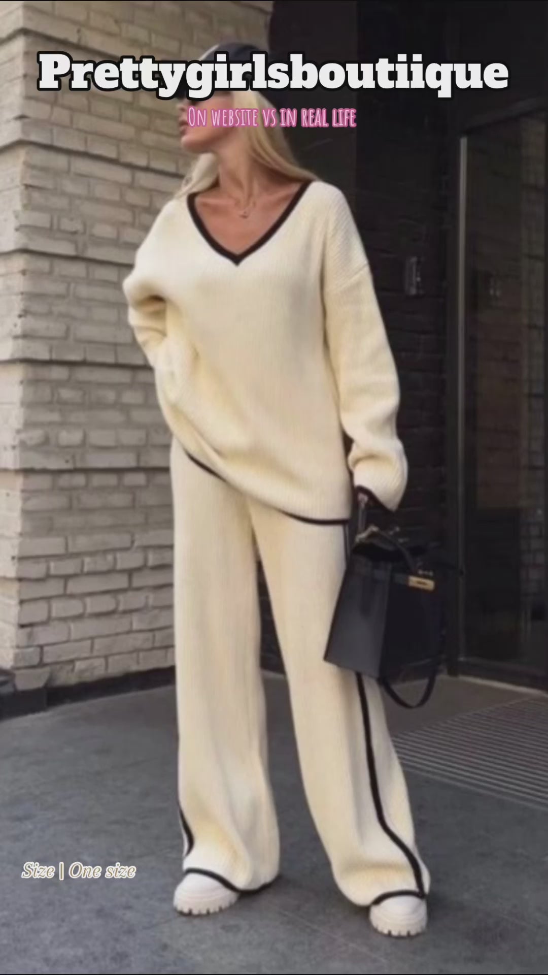 KNITTED CO-ORD SET WITH POCKETS AND STITCHES DETAILS