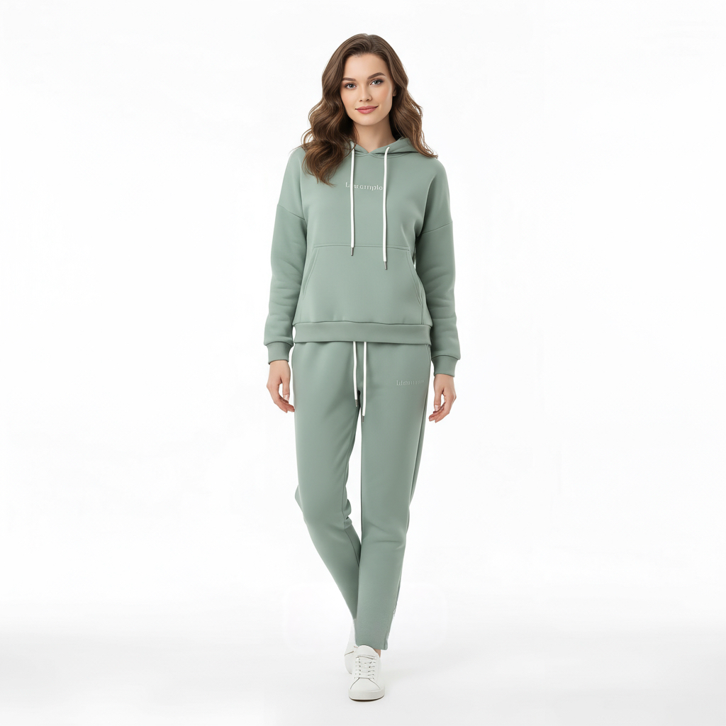 Winter thickented fleece in turquoise two piece set hoodie.