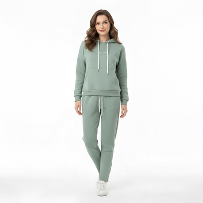 Winter thickented fleece in turquoise two piece set hoodie.