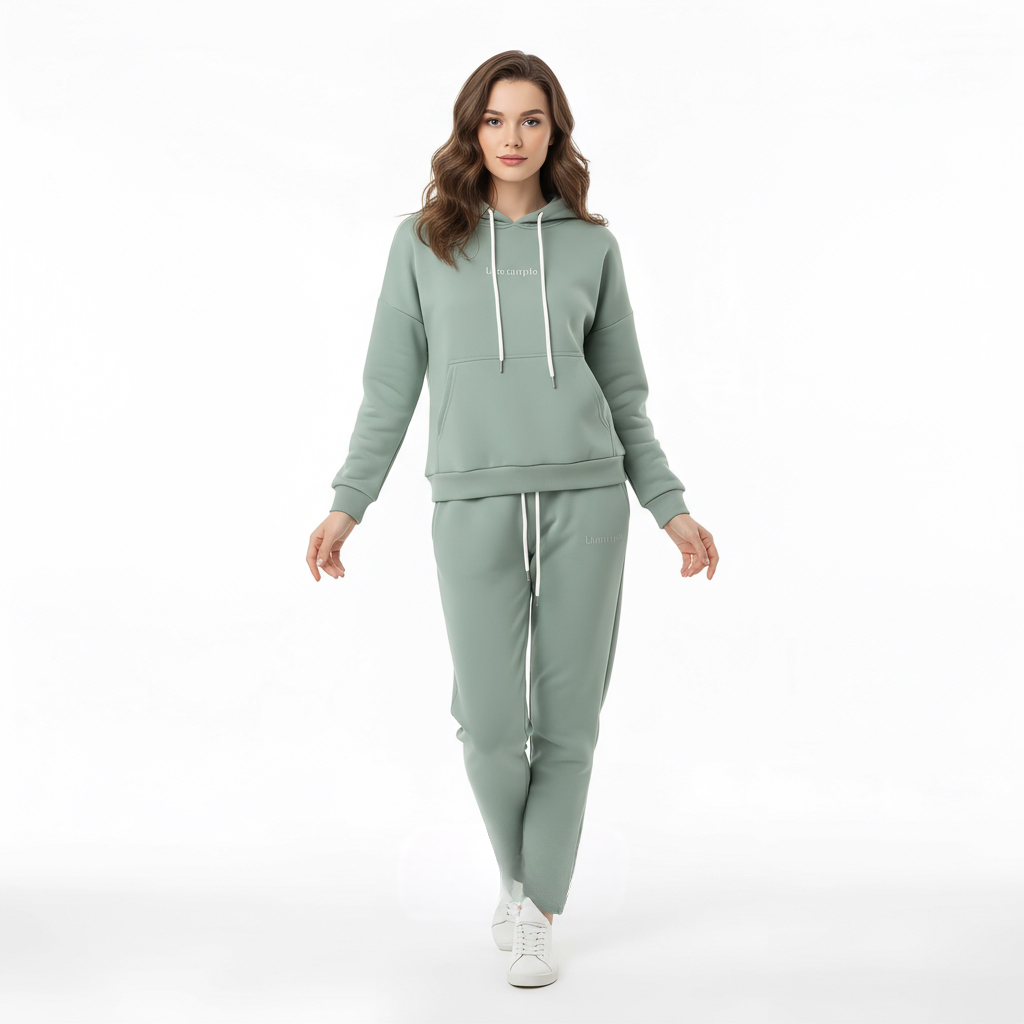 Winter thickented fleece in turquoise two piece set hoodie.