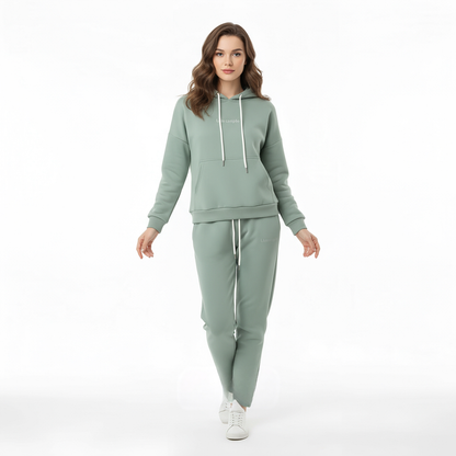 Winter thickented fleece in turquoise two piece set hoodie.