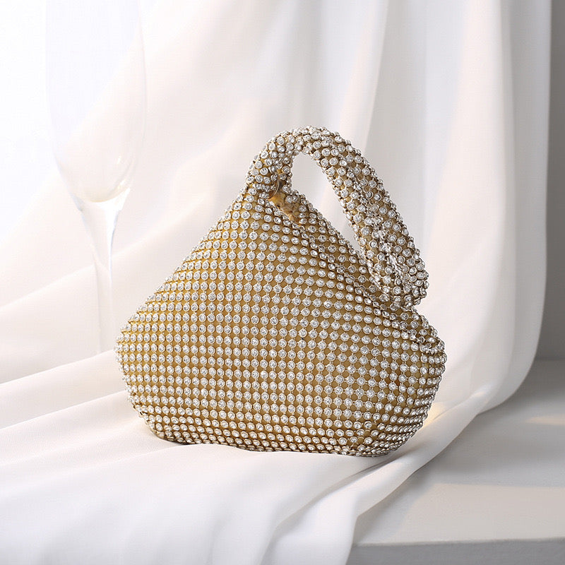 Diamond satin bag in Gold