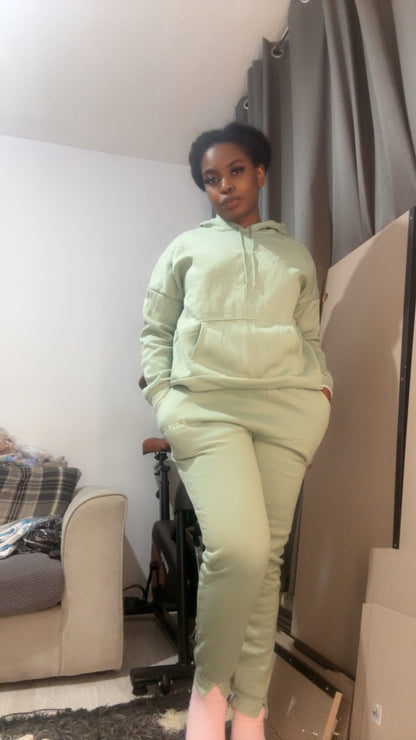 Winter thickented fleece in turquoise two piece set hoodie.