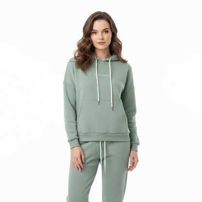 Winter thickented fleece in turquoise two piece set hoodie.