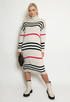 Beige Stripe Roll Neck Jumper Dress