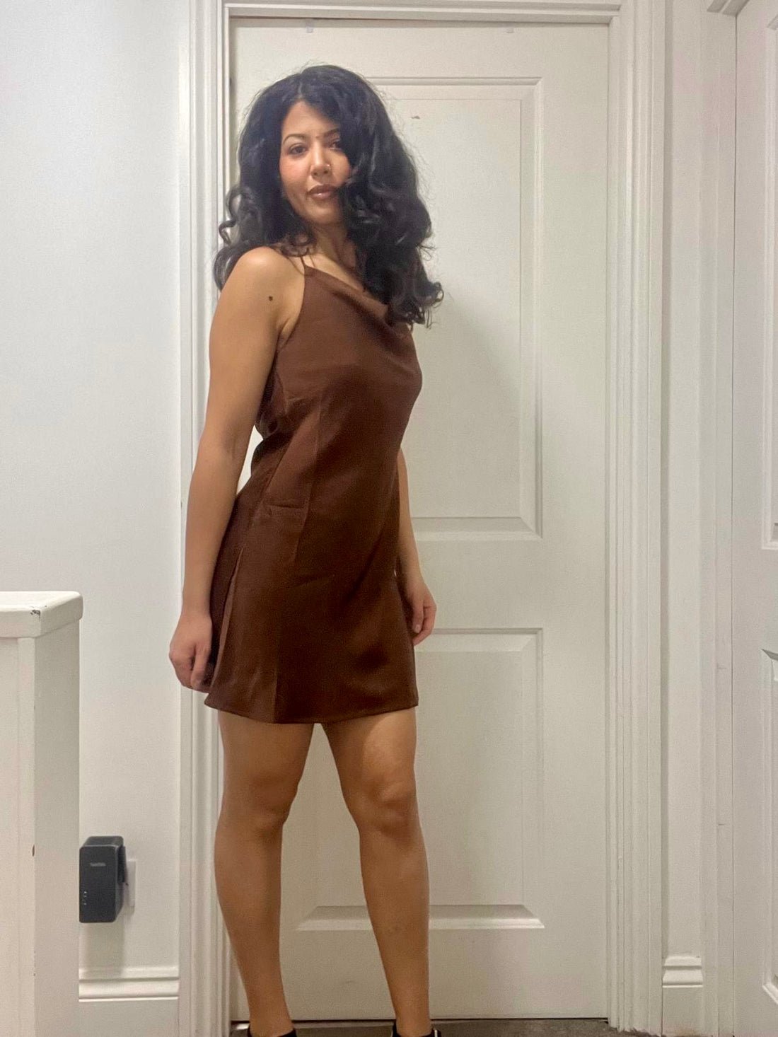 Mini Chocolate Neck Satin Dress