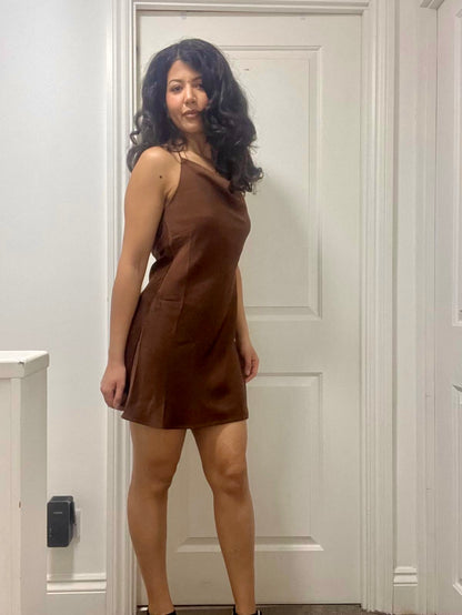 Mini Chocolate Neck Satin Dress