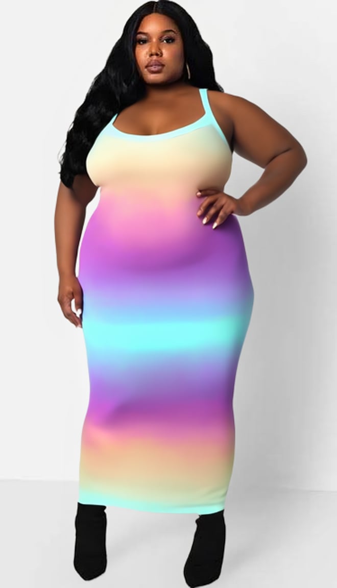 Women’s elegant midi dress in multi colour, sleeveless dress.