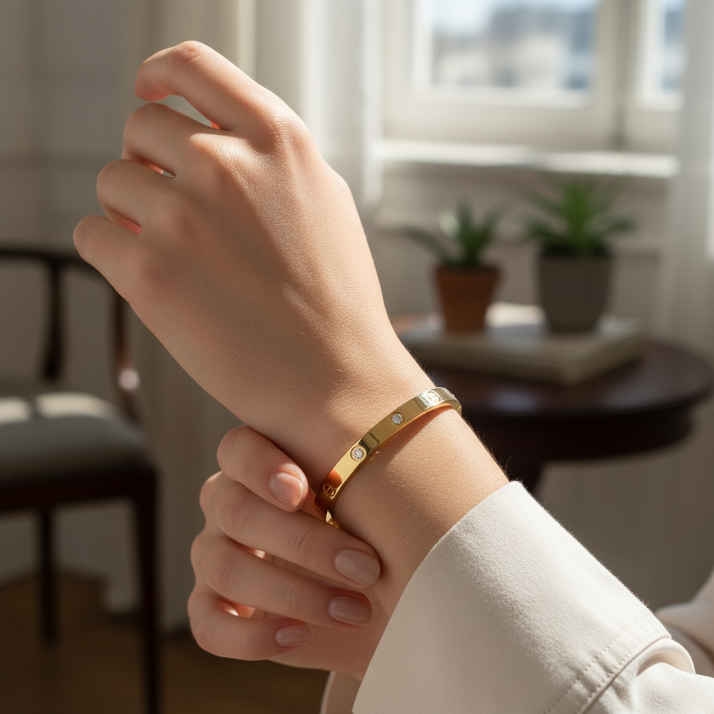 Pvd Coated Real Gold Plated 18K Gold Flower Titanium Steel Elegant Waterproof Non Tarnish Titanium Steel Bracelet