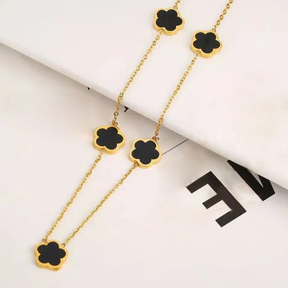 3-piece-set Parthenocissus Grass Stainless Steel Shell 18K Gold Plated Earrings,necklace and bracelet Pvd Coated O-Shaped Chain Jewelry Set In Black
