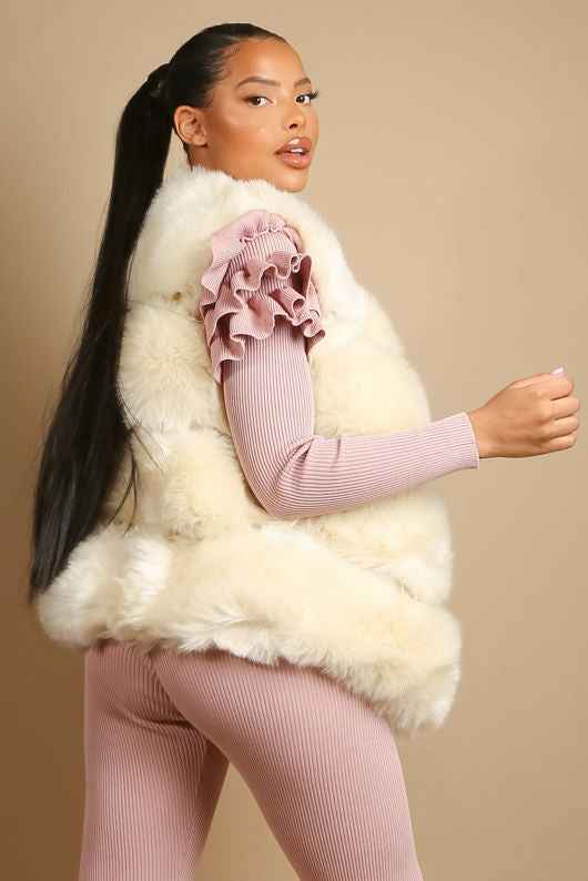 Beige Faux Fur Layered Gilets medium