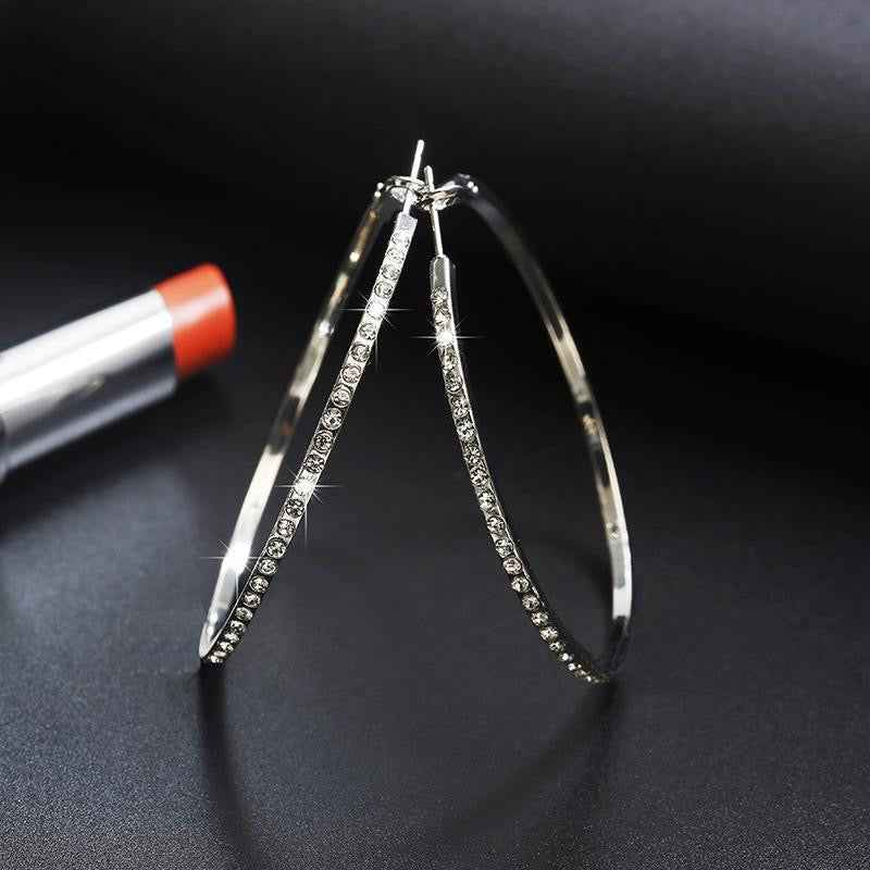 Simple Fashion Rhinestone-Encrusted Alloy Big Hoop Earrings