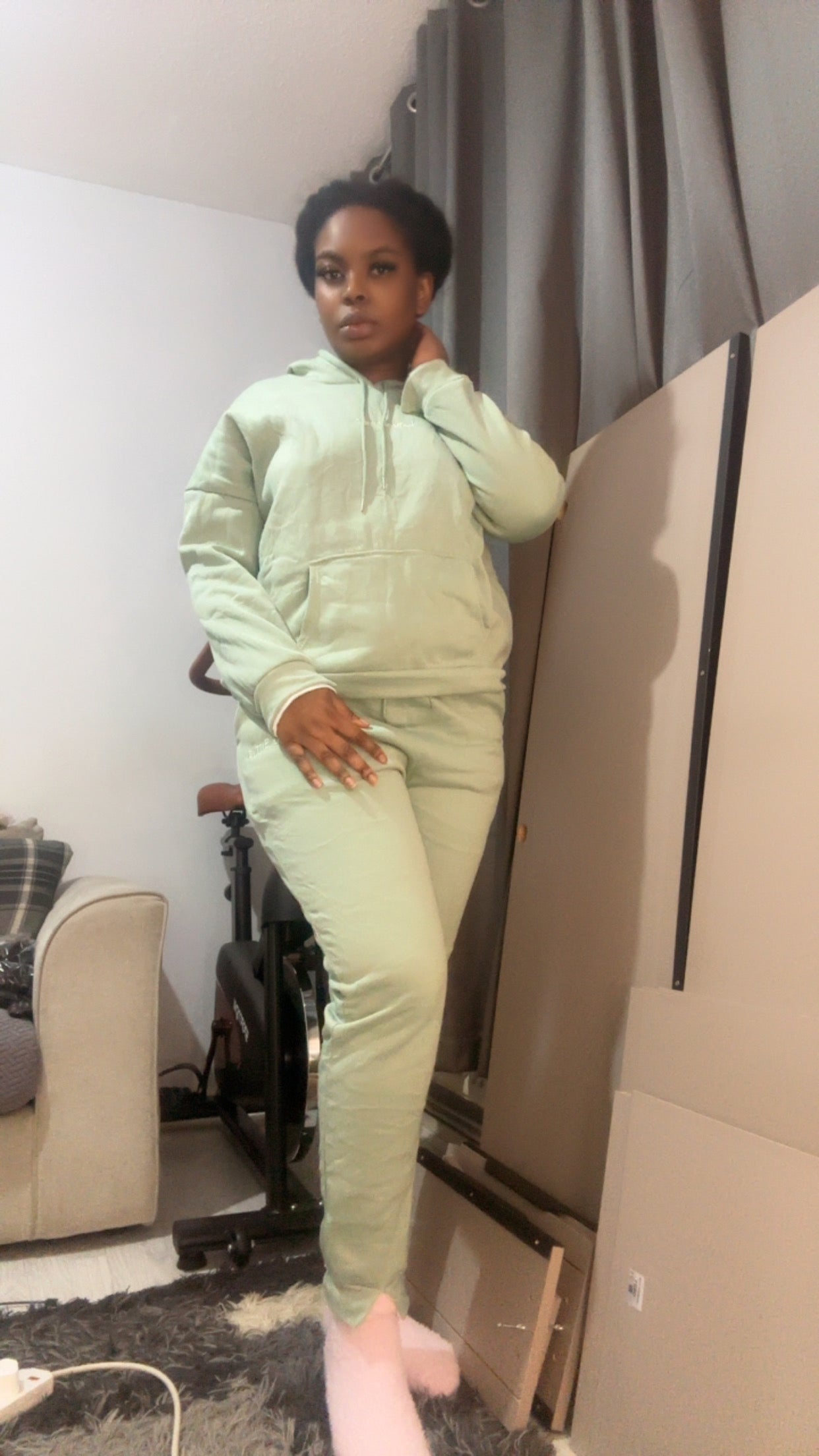 Winter thickented fleece in turquoise two piece set hoodie.