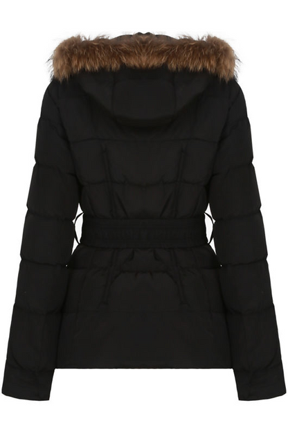 Black Padded Fur Hood Jacket