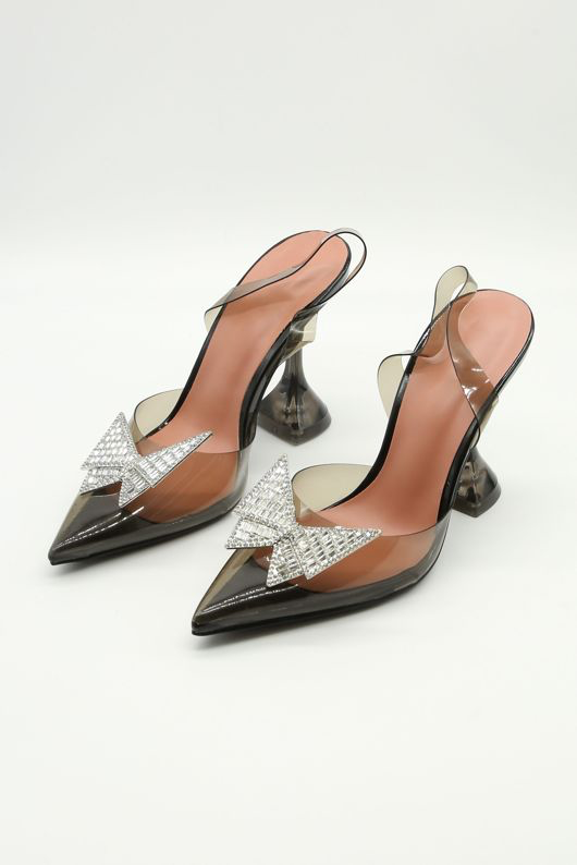 Black Crystal Embellished Court Heels