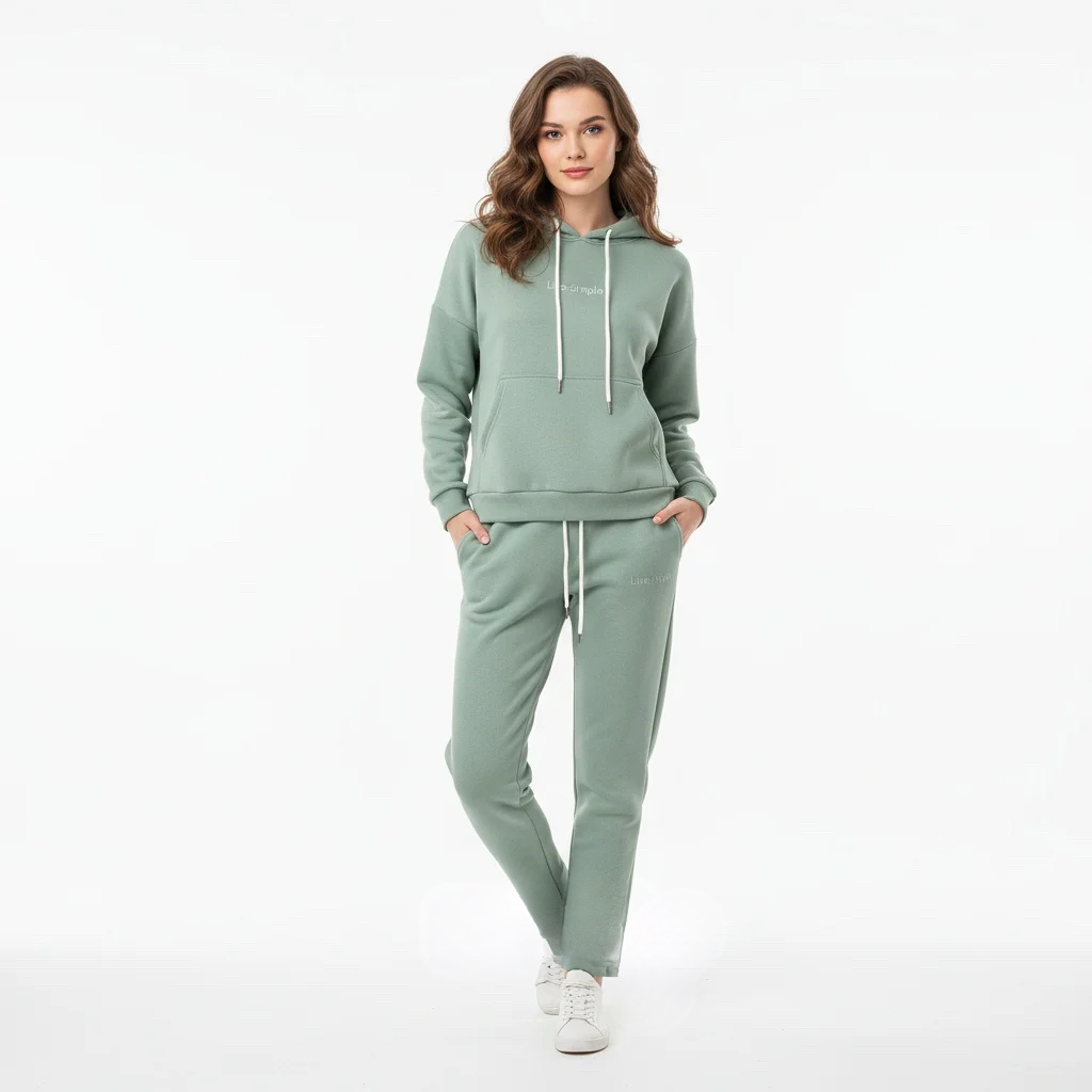Winter thickented fleece in turquoise two piece set hoodie.