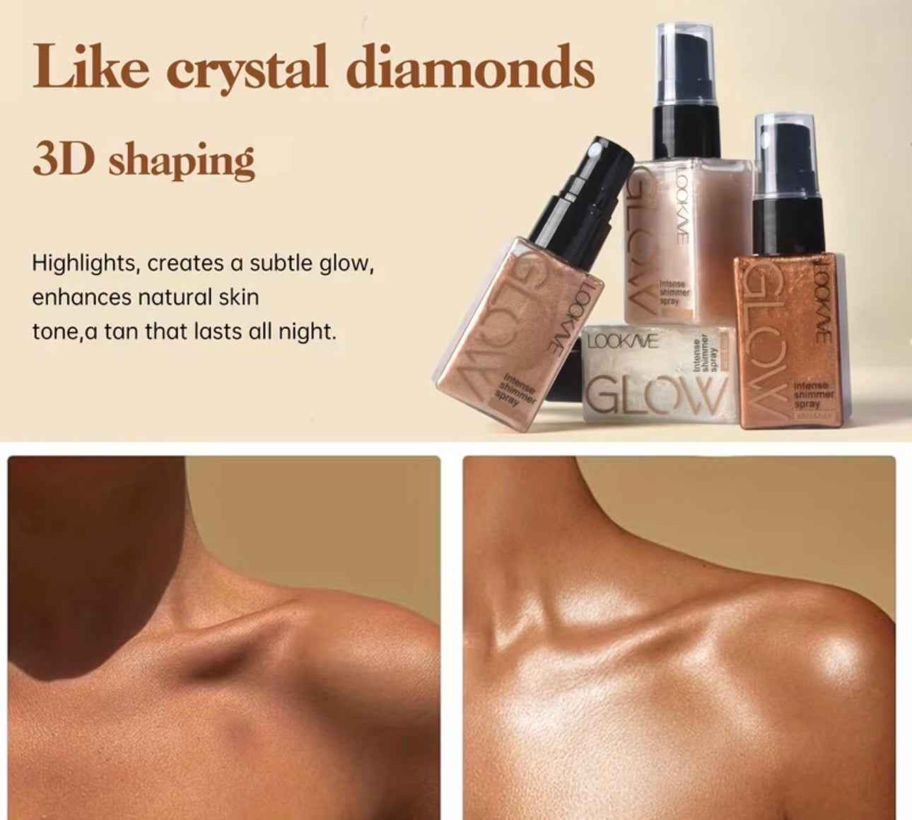 Shimmering highlighter sprays