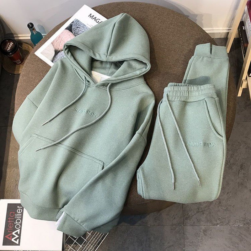 Winter thickented fleece in turquoise two piece set hoodie.