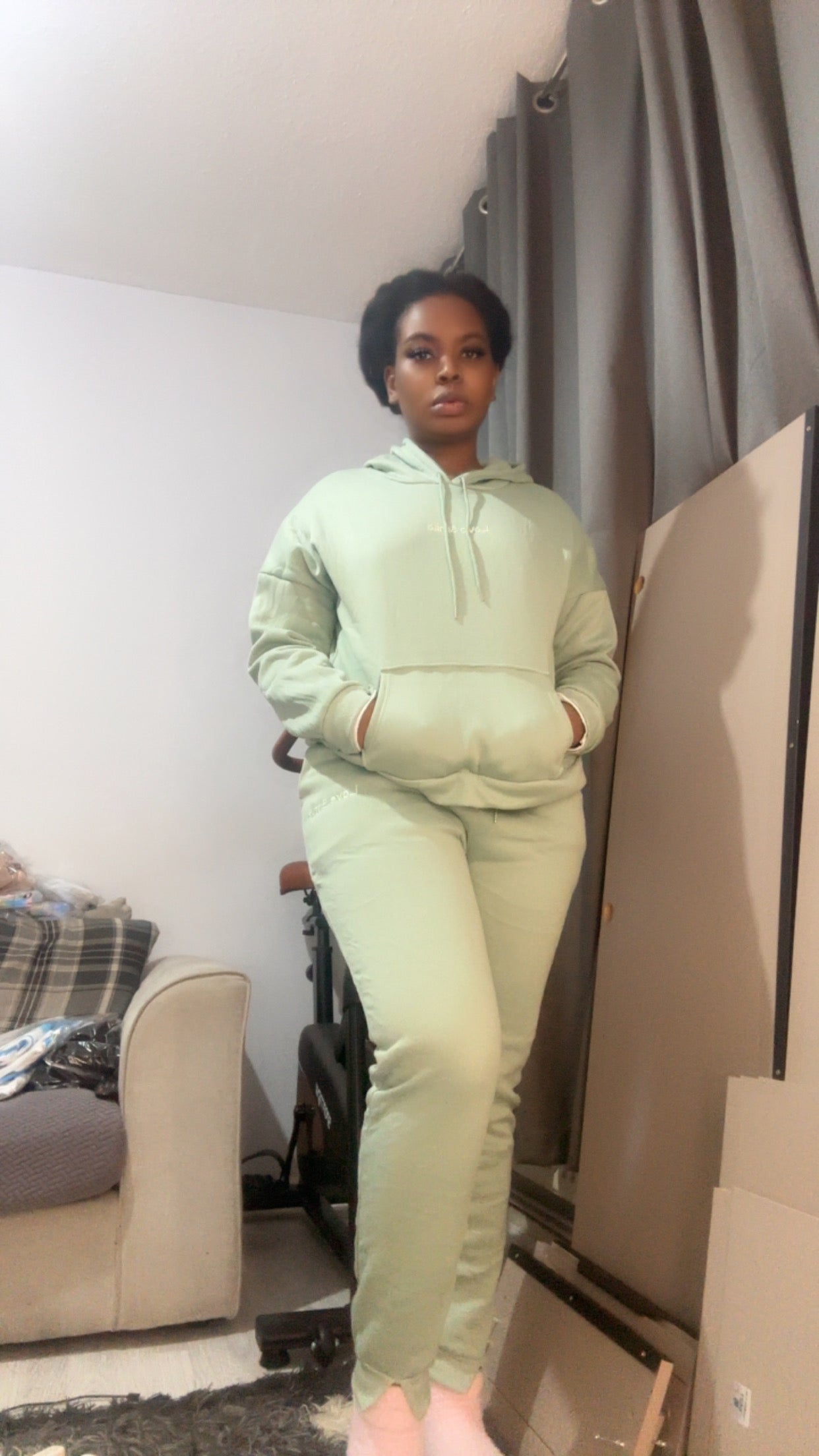 Winter thickented fleece in turquoise two piece set hoodie.