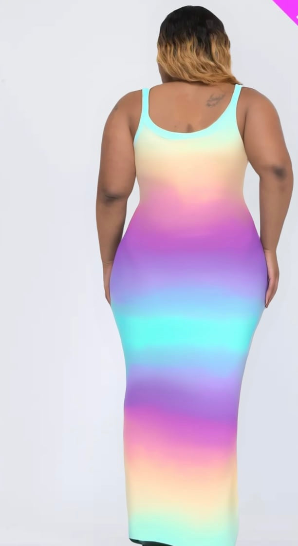 Women’s elegant midi dress in multi colour, sleeveless dress.