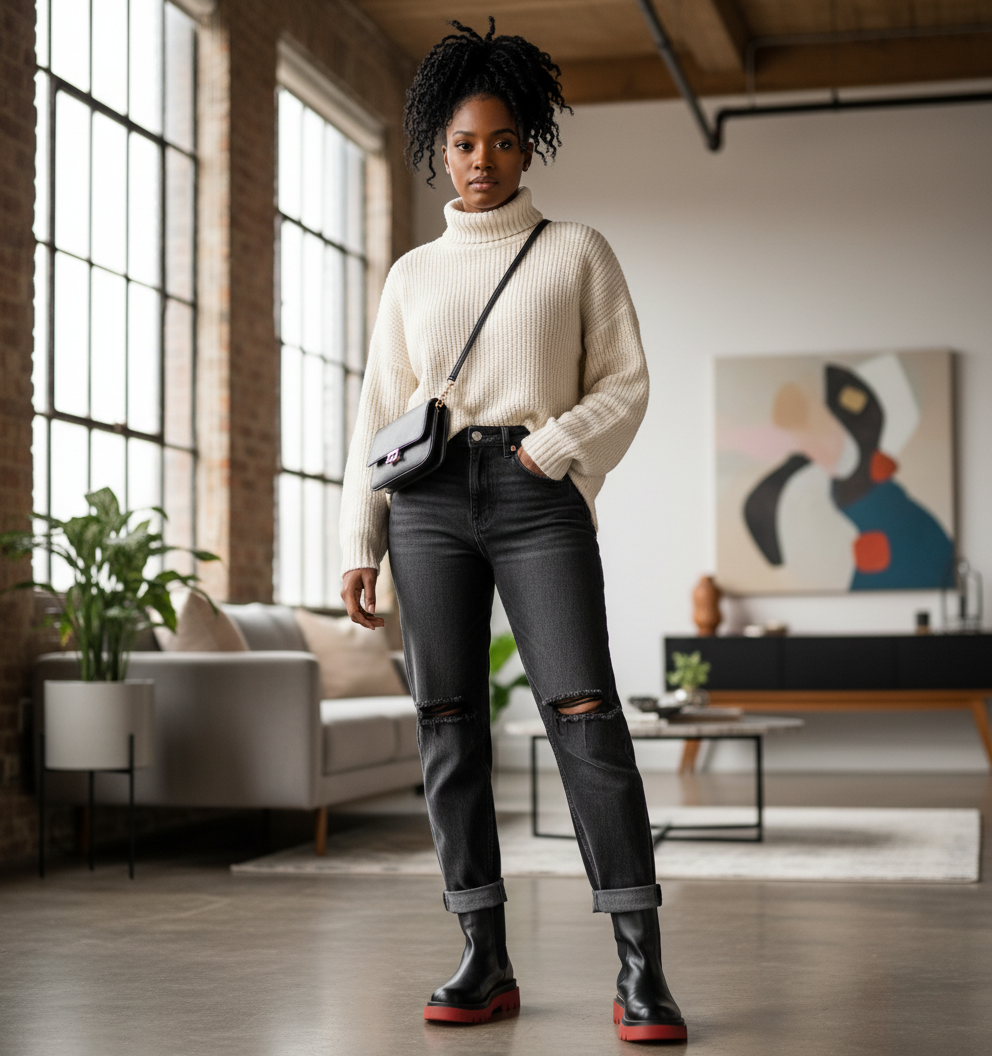 Red Chunky Sole Ankle Biker Boots