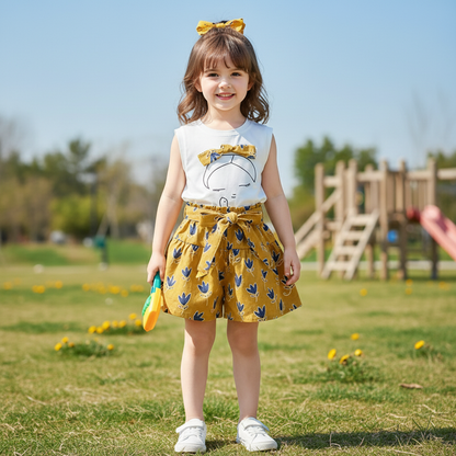 Cartoon print,kids set in yellow.