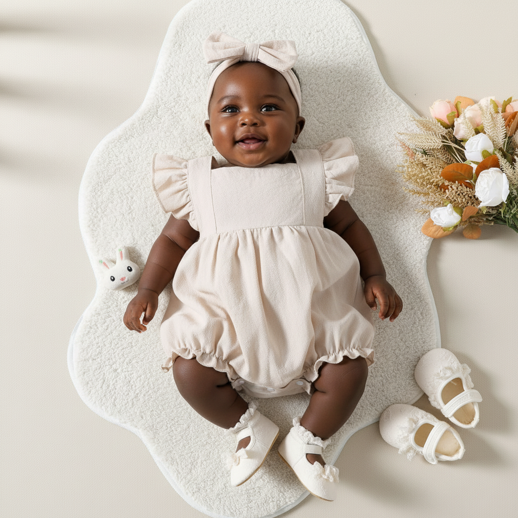 Cute baby playsuit in beige.