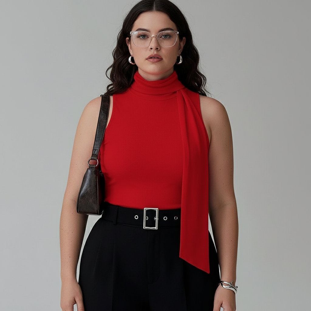 Women’s elegant rouge top with knot.