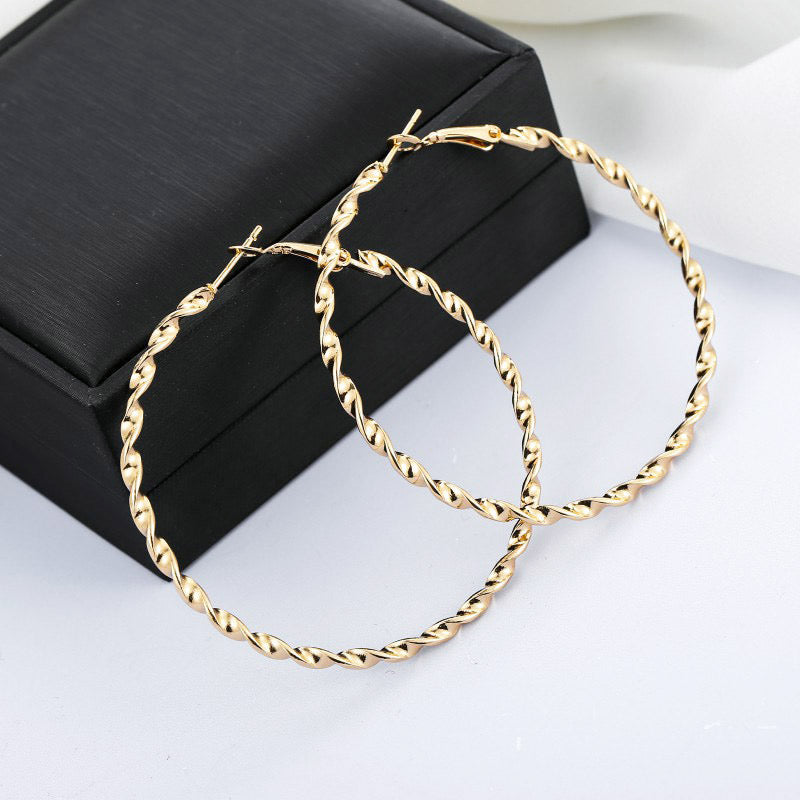 Rhinestone-Encrusted Alloy Big Hoop Earrings