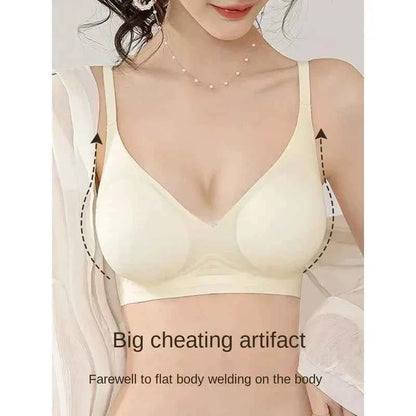 Flat Chest Solution Bra for Women Thickened Push Up Cups No Steel Ring Seamless Invisible Lift Small Chest Enhancement B C Cup