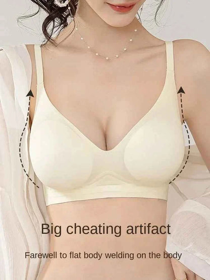Flat Chest Solution Bra for Women Thickened Push Up Cups No Steel Ring Seamless Invisible Lift Small Chest Enhancement B C Cup