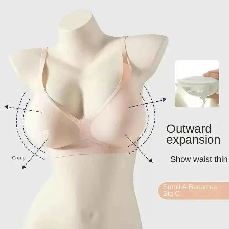 Flat Chest Solution Bra for Women Thickened Push Up Cups No Steel Ring Seamless Invisible Lift Small Chest Enhancement B C Cup