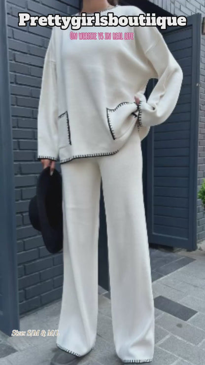 Wool two piece set with stitched pockets